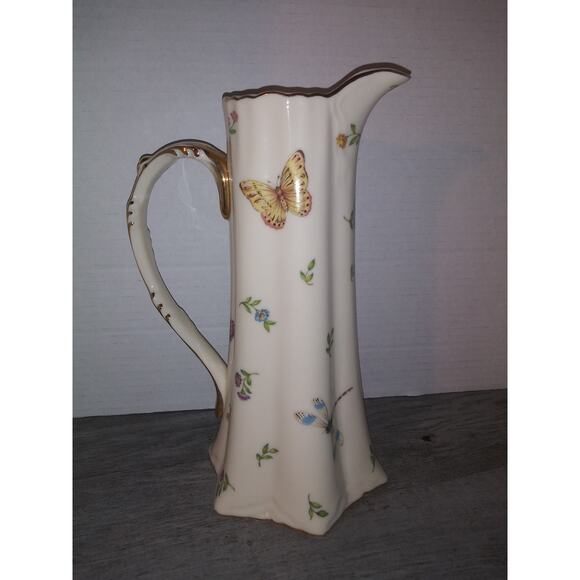 Burton & Burton China Porcelain Pitcher W/ Lady Bug, Butterflies, Dragonfly - Picture 6 of 9